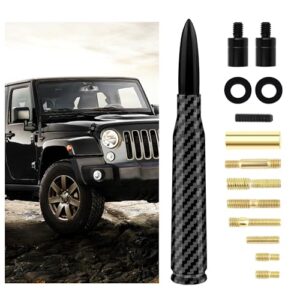 50 Cal Bullet Antenna Kit with 9 Screws Adapters,Carbon Fiber Car Antenna Topper Automotive Exterior Accessories